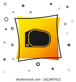 Black Car mirror icon isolated on white background. Yellow square button. Vector Illustration