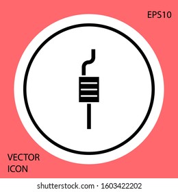 Black Car muffler icon isolated on red background. Exhaust pipe. White circle button. Vector Illustration