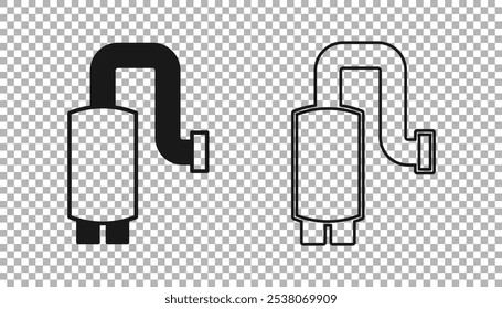 Black Car muffler icon isolated on transparent background. Exhaust pipe.  Vector