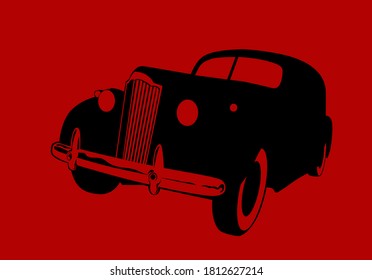 black car on a hazy red background. Vector drawing for logo and illustrations.