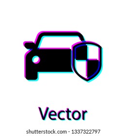 Black Car protection or insurance icon isolated on white background. Protect car guard shield. Safety badge vehicle icon. Security auto label. Vector Illustration