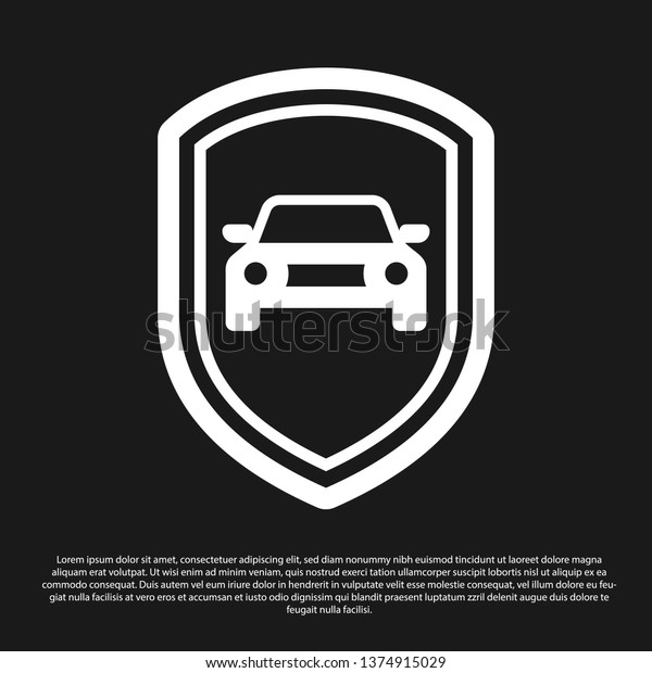 Black Car protection or\
insurance icon isolated on black background. Protect car guard\
shield. Safety badge vehicle icon. Security auto label. Vector\
Illustration