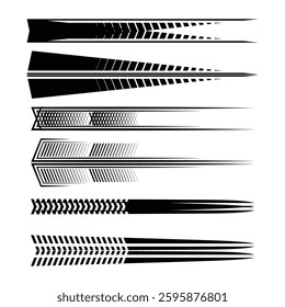 Black car racing decals set isolated on white background. Sport track and moto race linear designs