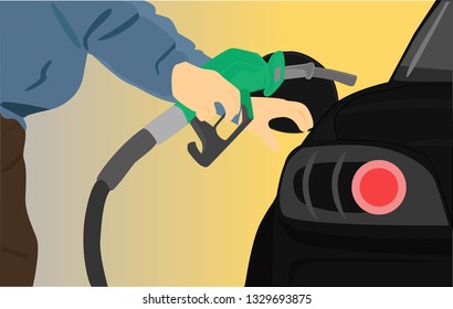 black car refuel in gas station