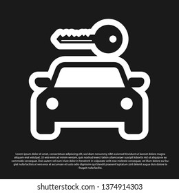 Black Car rental icon isolated on black background. Rent a car sign. Key with car. Concept for automobile repair service, spare parts store. Vector Illustration