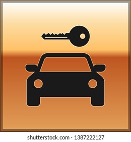 Black Car rental icon isolated on gold background. Rent a car sign. Key with car. Concept for automobile repair service, spare parts store. Vector Illustration Black Car rental icon isolated on gold background. Rent a car sign. Key with car. Concept for automobile repair service, spare parts store. Vector Illustration