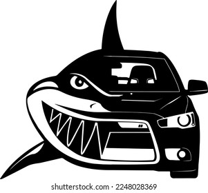 black car sedan shark art design vector