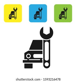 Black Car service icon isolated on white background. Auto mechanic service. Repair service auto mechanic. Maintenance sign. Set icons colorful square buttons. Vector Illustration