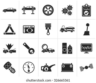 Black car services and transportation icons - vector icon set