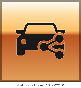 Black Car sharing icon isolated on gold background. Carsharing sign. Transport renting service concept. Vector Illustration