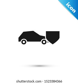 Black Car with shield icon isolated on white background. Insurance concept. Security, safety, protection, protect concept.  Vector Illustration