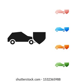 Black Car with shield icon isolated on white background. Insurance concept. Security, safety, protection, protect concept. Set icons colorful. Vector Illustration