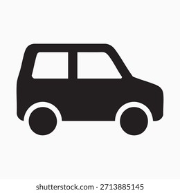 Black Car Side View Icon – Minimal Vehicle Silhouette, Automobile Symbol, Transportation Vector Illustration