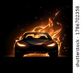 Black car silhouette with fire flame effect