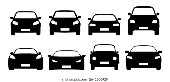 Black Car Silhouette Icon Collection – Minimalist Monochrome Vehicle Symbol Set