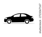 Black car silhouette icon. Side View. Vector illustration