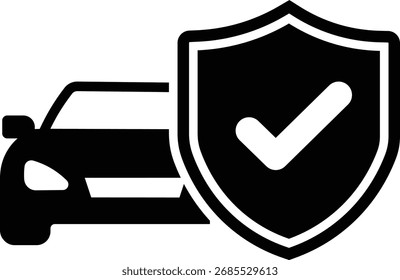 Black car silhouette with shield and checkmark icon automobile vehicle