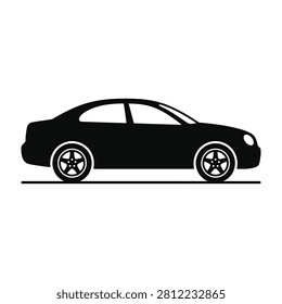 a black car silhouette shown from the side on a white background for design