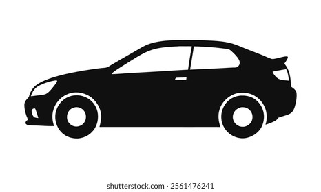 Black Car Silhouette Vector Illustration. Side View modern Car Outline Vector Art. 