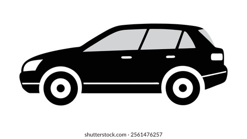 Black Car Silhouette Vector Illustration. Side View modern Car Outline Vector Art. 