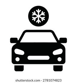 Black car with snowflake symbol on windshield representing winter weather conditions