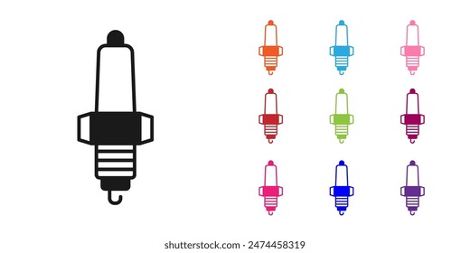 Black Car spark plug icon isolated on white background. Car electric candle. Set icons colorful. Vector