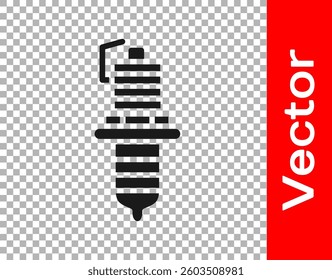 Black Car spark plug icon isolated on transparent background. Car electric candle.  Vector Illustration