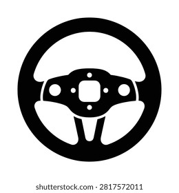 Black Car Steering Wheel Icon in Circle Frame for Driving and Vehicle Control