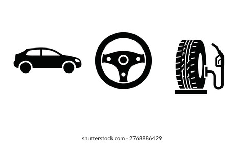 Black car steering wheel and tire