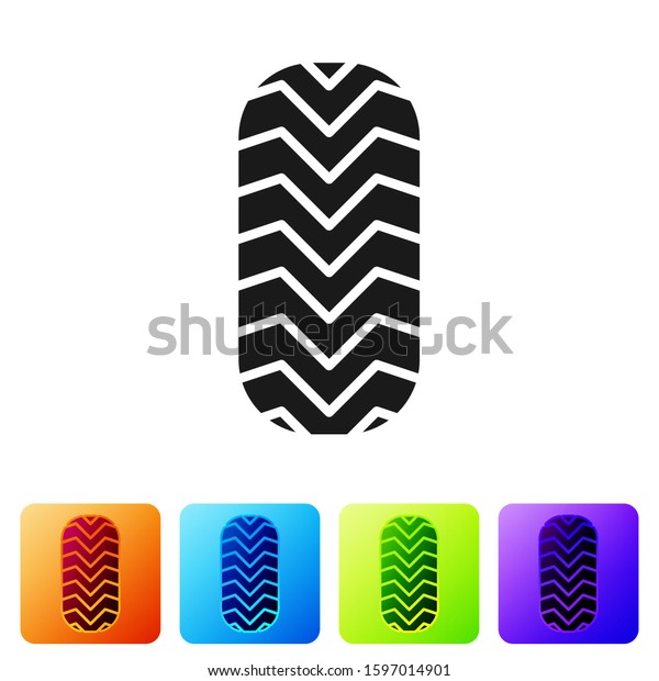 Black Car tire icon\
isolated on white background. Set icons in color square buttons.\
Vector Illustration