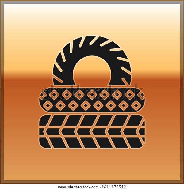 Black Car tire icon isolated on gold\
background.  Vector\
Illustration