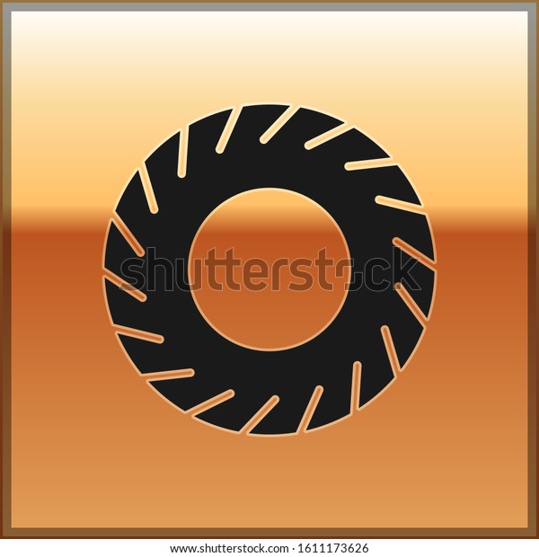 Black Car tire icon isolated on gold\
background.  Vector\
Illustration