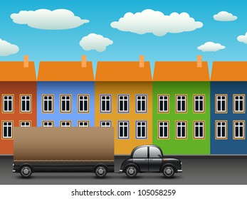 black car with a trailer moving on the road