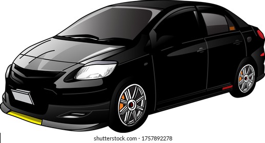 Black car tuning racing illustration Isolated on white background