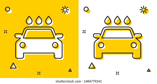Black Car wash icon isolated on yellow and white background. Carwash service and water cloud icon. Random dynamic shapes. Vector Illustration