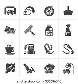 Black car wash objects and icons - vector icon set