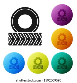 Black Car wheel icon isolated on white background. Set icons colorful circle buttons. Vector Illustration