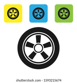 Black Car wheel icon isolated on white background. Set icons colorful square buttons. Vector Illustration