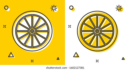 Black Car wheel icon isolated on yellow and white background. Random dynamic shapes. Vector Illustration