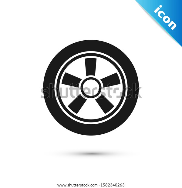 Black Car wheel icon isolated on white\
background.  Vector\
Illustration