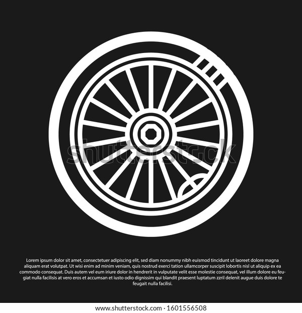 Black Car wheel icon isolated on black
background.  Vector
Illustration