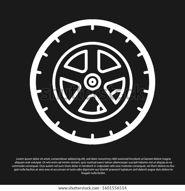 Black Car wheel icon isolated on black\
background.  Vector\
Illustration