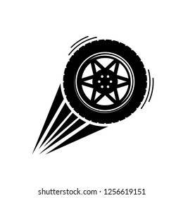 Black car wheel with moving path and rotation