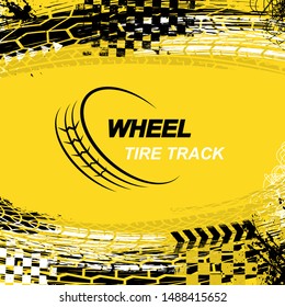 Black car wheel silhouette with sample text isolated on yellow background