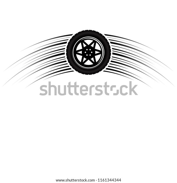 Black\
car wheel silhouette with two sides moving\
track
