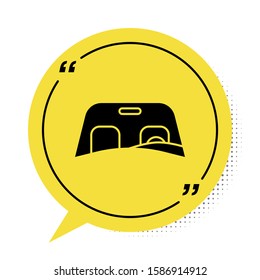 Black Car windscreen icon isolated on white background. Yellow speech bubble symbol. Vector Illustration