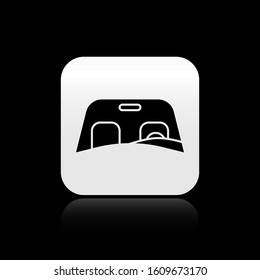 Black Car windscreen icon isolated on black background. Silver square button. Vector Illustration