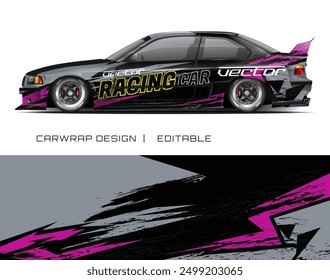 Black car wrap design with pink and yellow accents suitable for car advertising campaigns, vehicle branding, or transportation related graphic design projects.