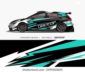 Black car wrap featuring sleek white and teal stripes suitable for vehicle branding projects seeking a modern and eye catching design.