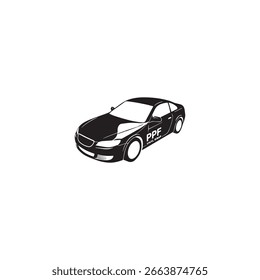 Black Car wrap icon. Paint Protection Film, PPF. Vinyl wrap. Car wrapping. Vector icon isolated on white background.

